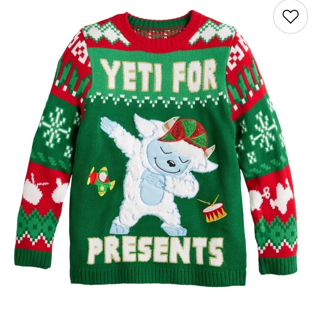 Festive Yeti Kids Sweater - Green and Red